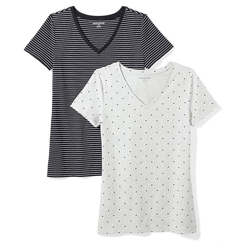 Amazon Essentials Women's 2-Pack Short-Sleeve V-Neck T-Shirt