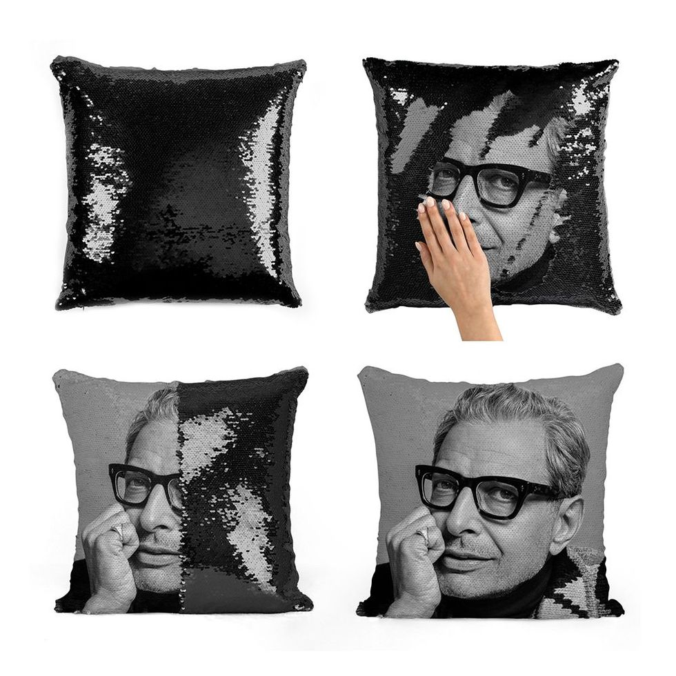 Black and White Jeff Goldblum Sequin Pillow