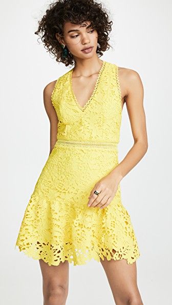 alice and olivia yellow lace dress