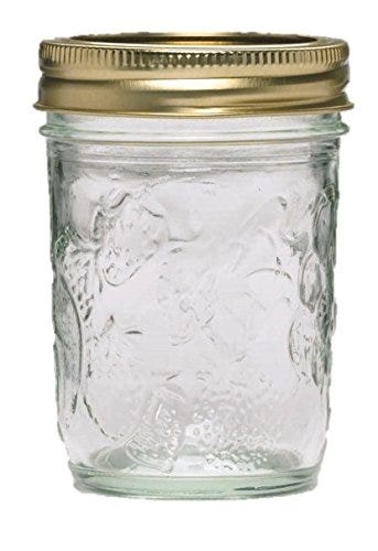 Ball 40801 Golden Harvest Mason Regular Mouth 8oz Jelly Jar 12PK 'Vintage Fruit Design', RM 8 Oz Clear