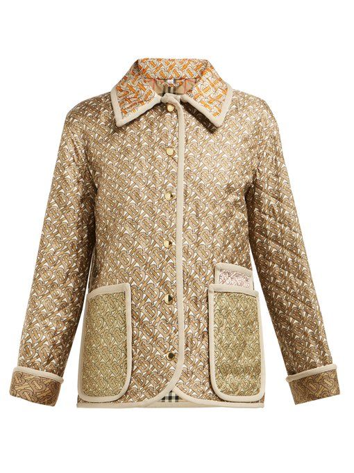 Monogram-Print Single-Breasted Quilted Silk Jacket