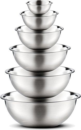 Stainless Steel Mixing Bowls by Finedine (Set of 6) Polished Mirror Finish Nesting Bowl, ¾ - 1.5-3 - 4-5 - 8 Quart - Cooking Supplies