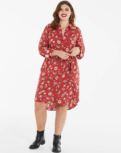 Rust Floral Long Sleeve Shirt Dress