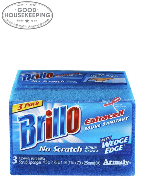 Brillo Estracell Heavy-Duty Scrub Sponge (3-Count Case of 8), Yellow / Green