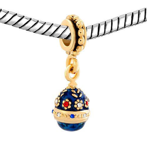 LovelyCharms Flower Blue Easter Faberge Egg Dangle Charm Beads For Bracelets