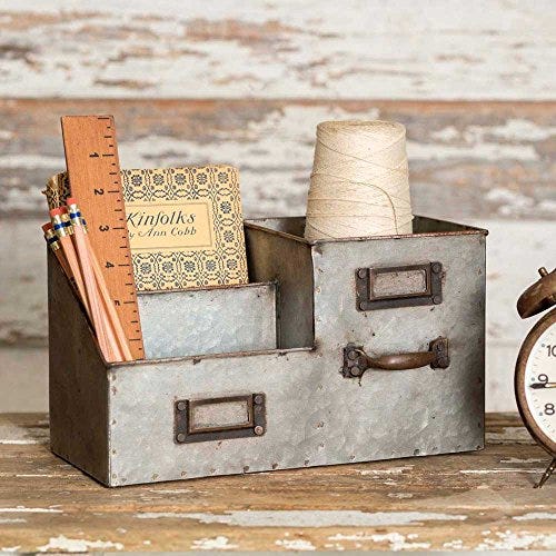 Old Wood Box, Vanity Organizer, Wood Desk Organizer, Large