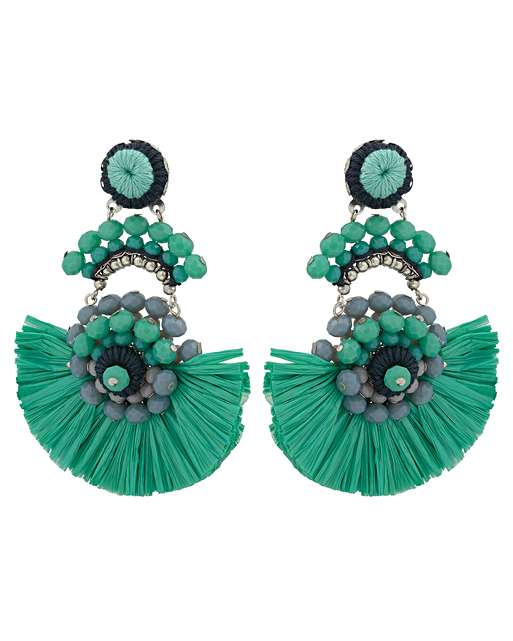 Emerald Beaded Raffia Fan Statement Earrings, £24