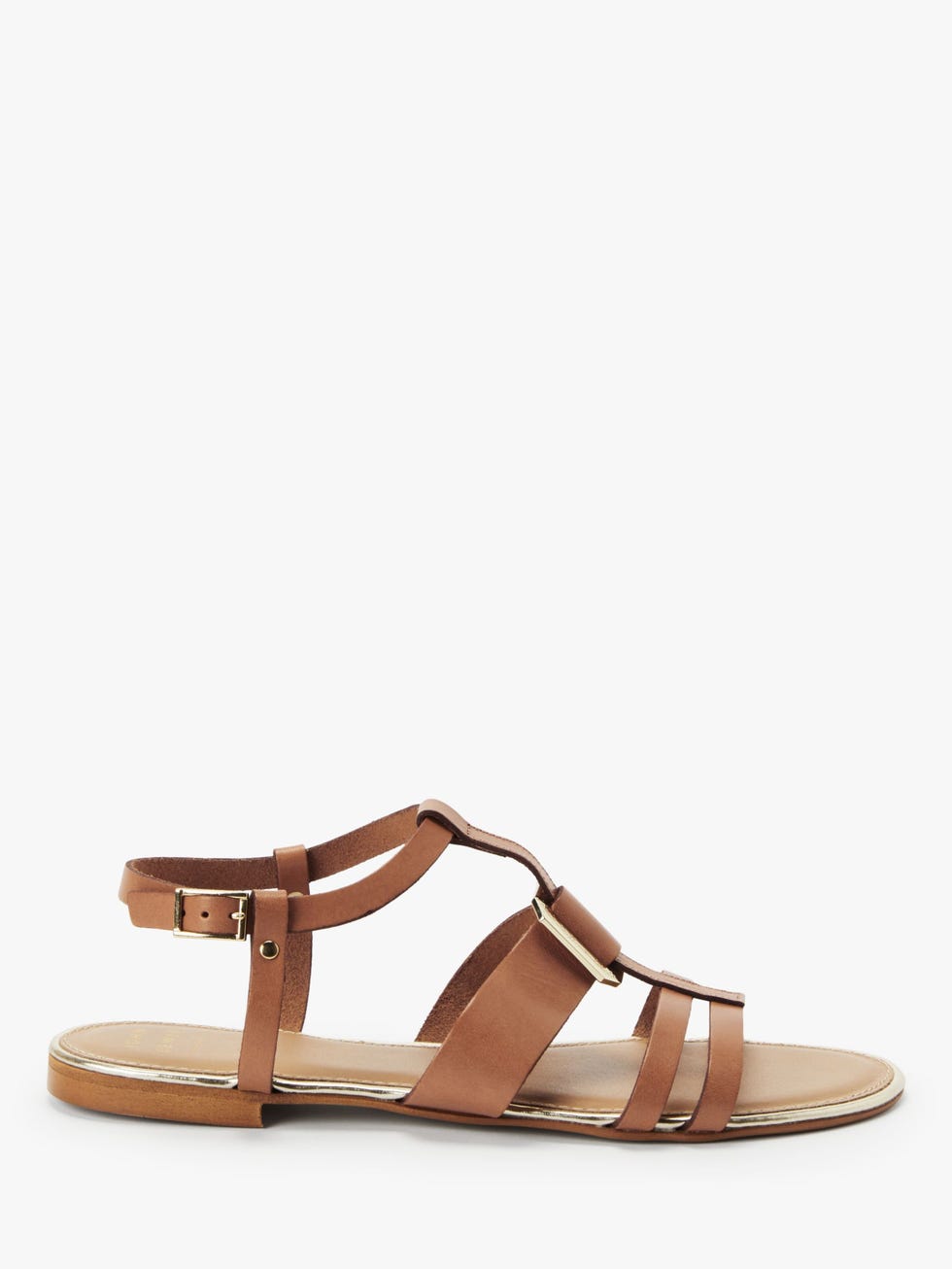 Lacey Metal Detail Flat Sandals, Tan Leather