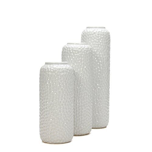 Set of 3 White Ceramic Honeycomb Vase