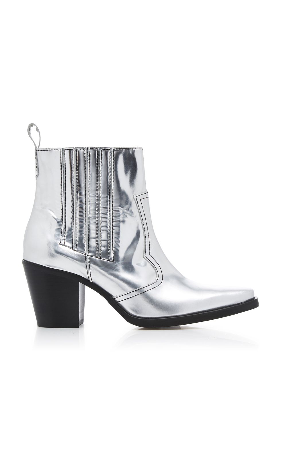 Western Metallic Leather Ankle Boots