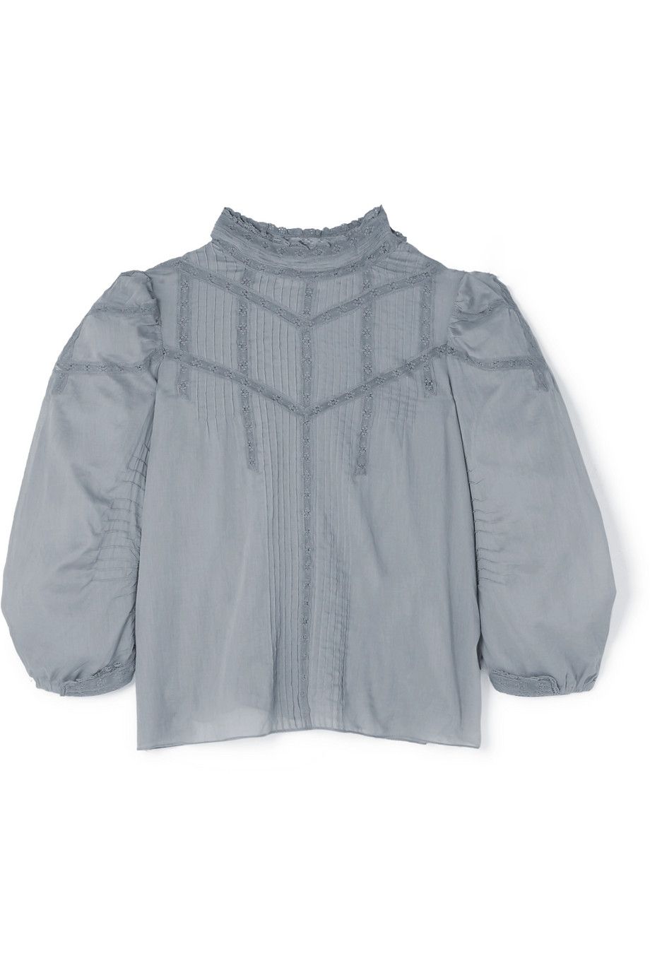Albertine lace-trimmed pintucked ramie blouse