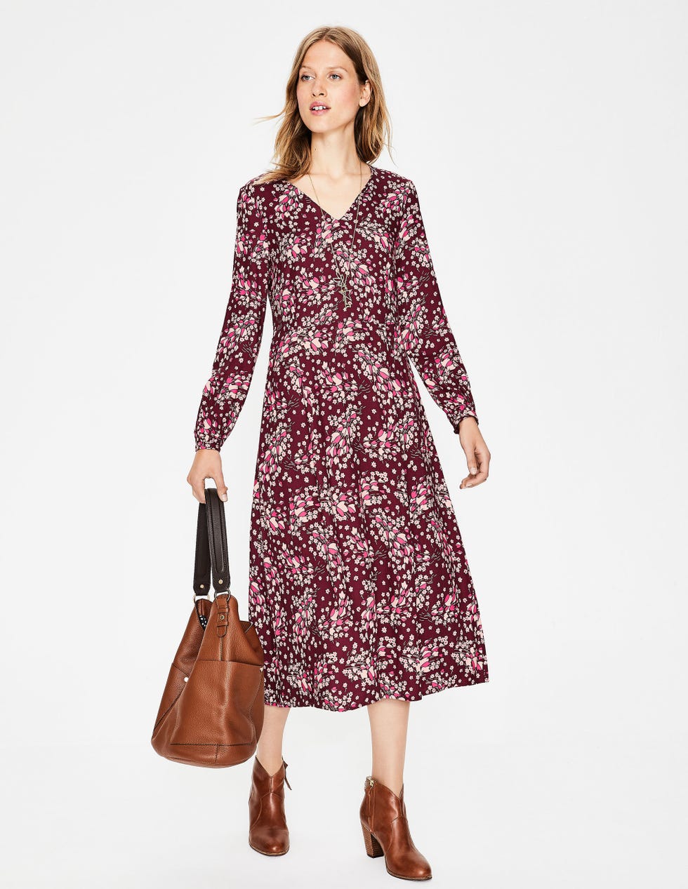Easy Midi Dress, Mulled Wine Autumnal Leaves