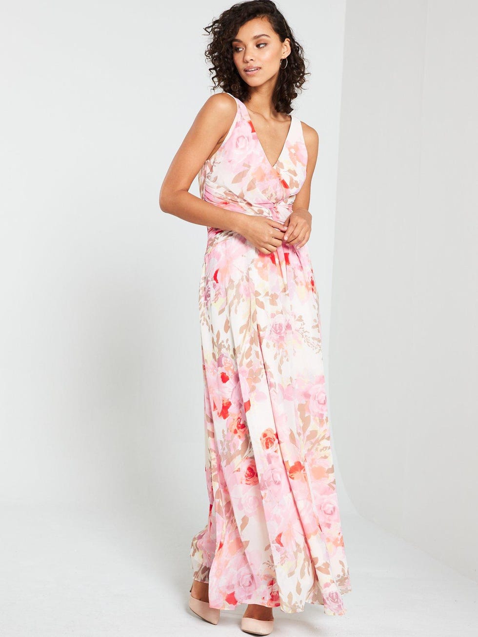 V by Very Cross Front Waist Detail Printed Maxi - Print