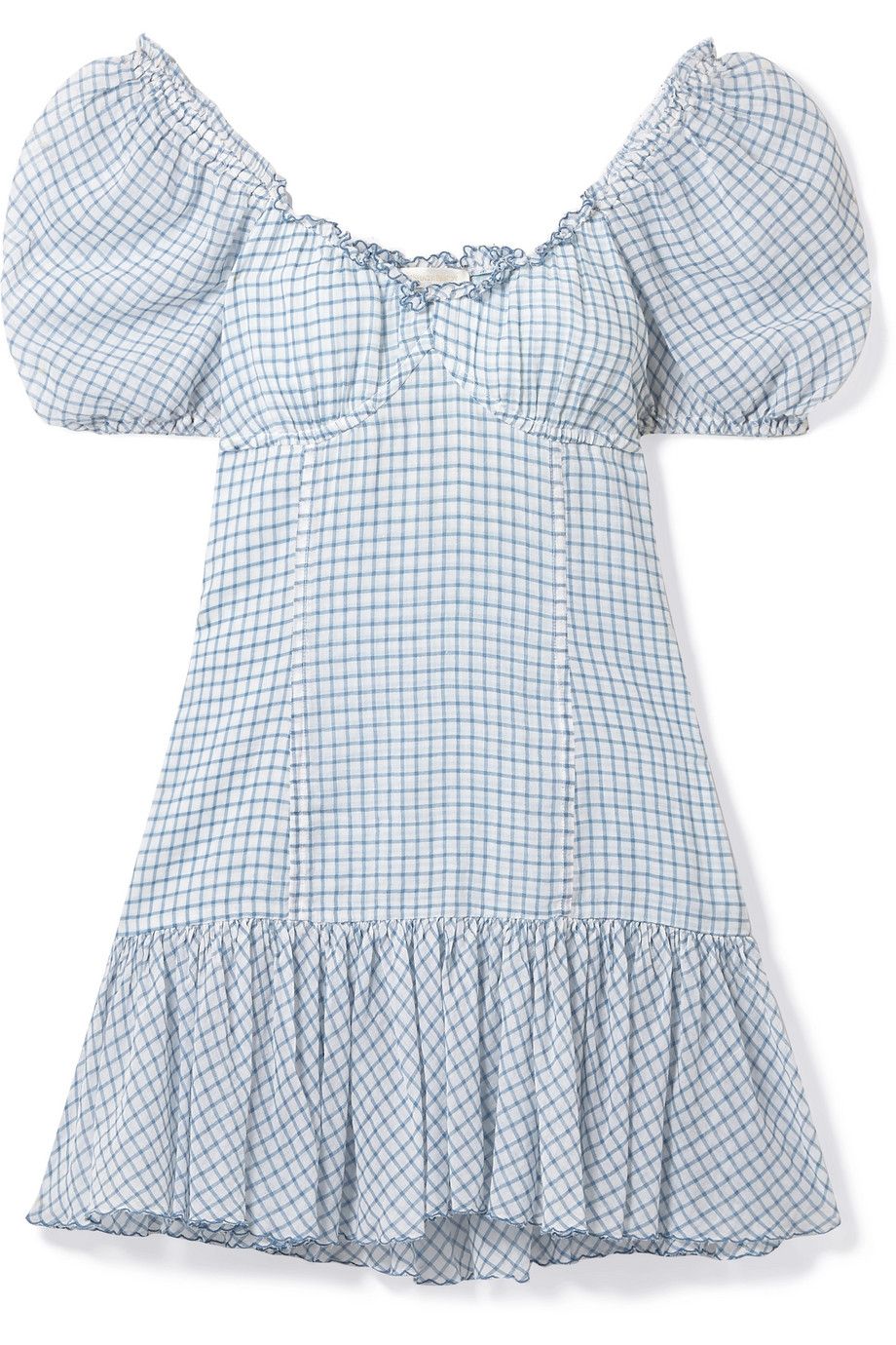 Off-the-Shoulder Checked Mini Dress