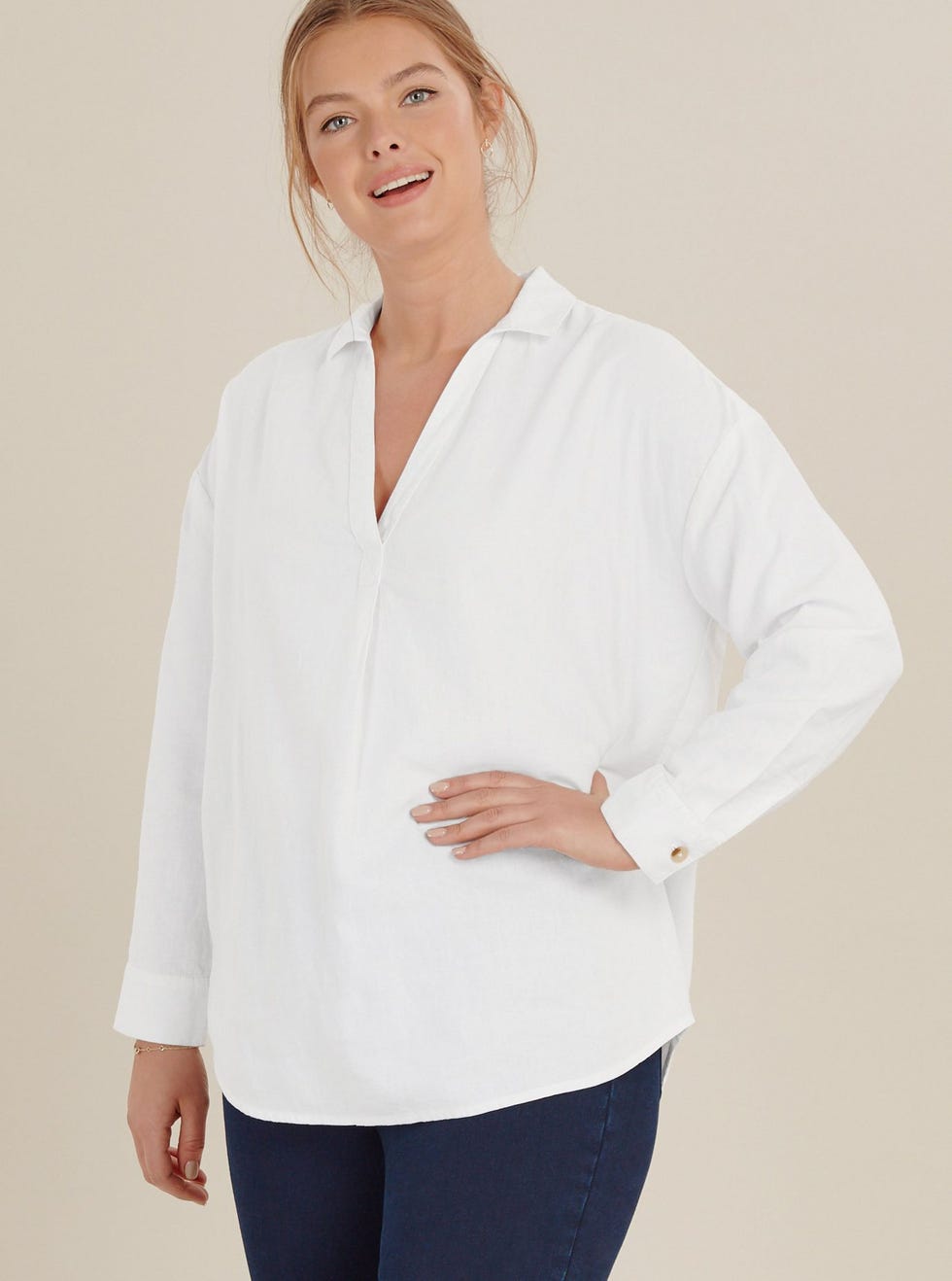 White Linen Blend Shirt