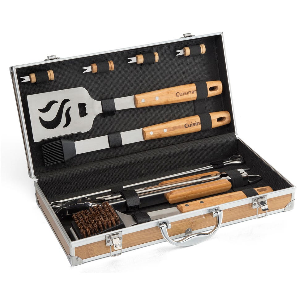 13-Piece Bamboo BBQ Tool Set
