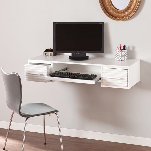 White Wall Mount Floating Folding Computer Desk For Home Office PC Table Nice 