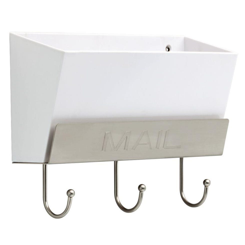 White and Satin Nickel Classic Mail Holder with Hooks