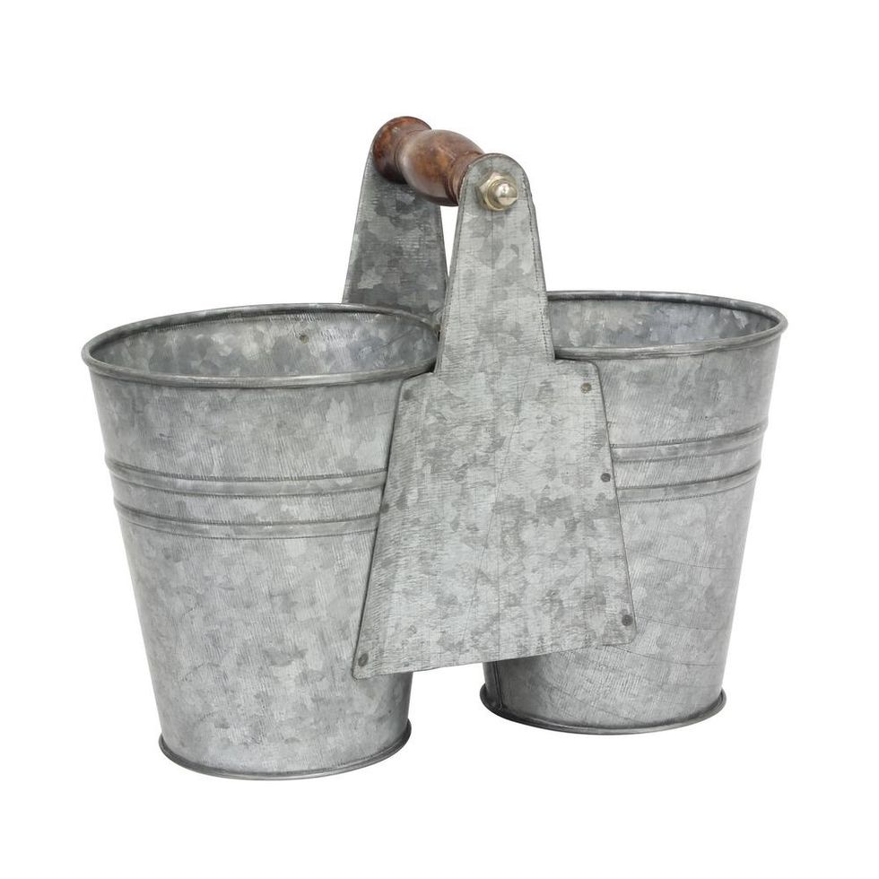 Antique Galvanized Double Bucket with Wood Handle