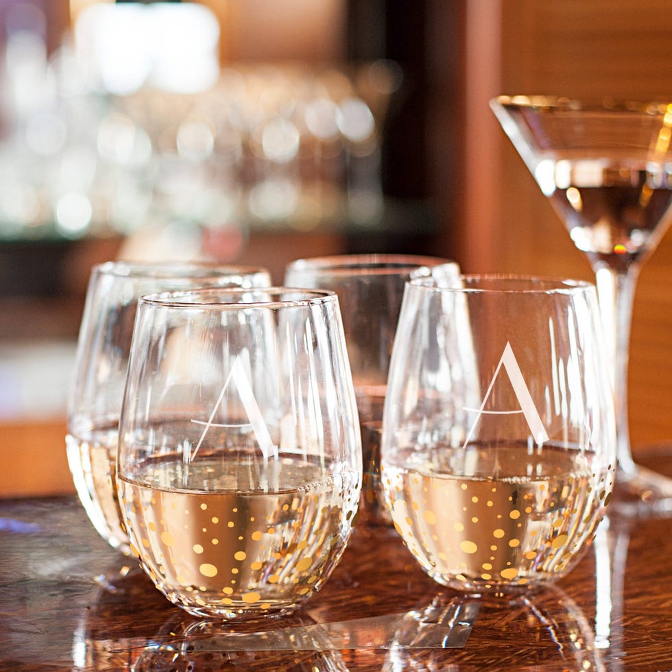 Gold Dot Stemless Wine Glasses
