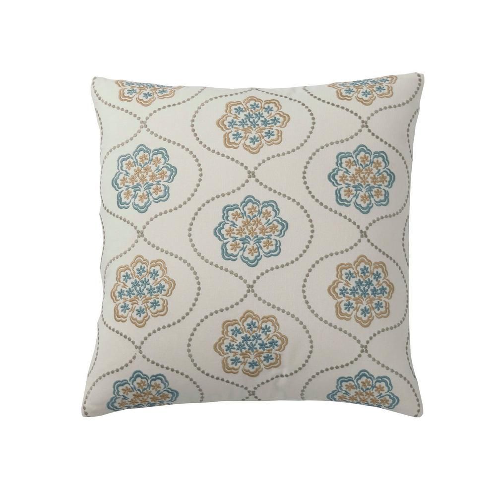 Neutral Damask Embroidered Pillow