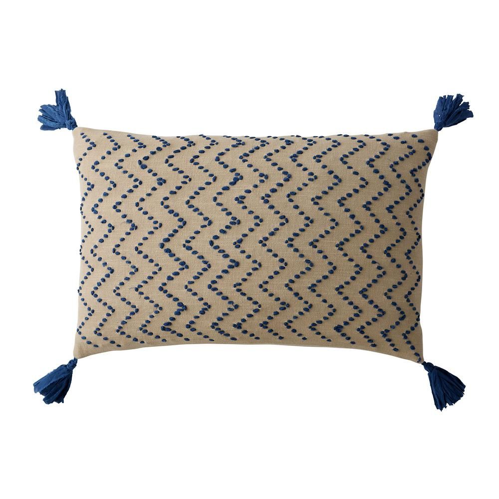 Blue Chevron Embroidered Pillow 