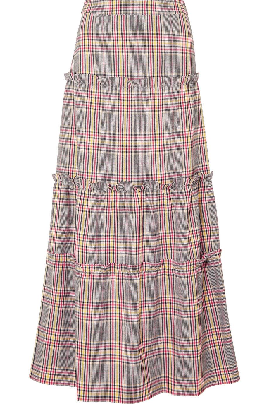 Ruffled checked woven maxi skirt