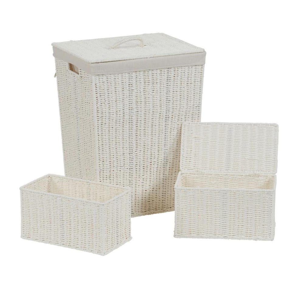 White Paper Rope Wicker Hamper and Basket Set