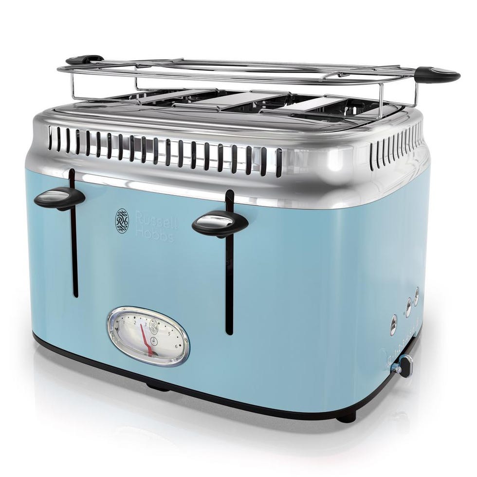 Retro Style 4-Slice Heavenly Blue and Stainless-Steel Toaster