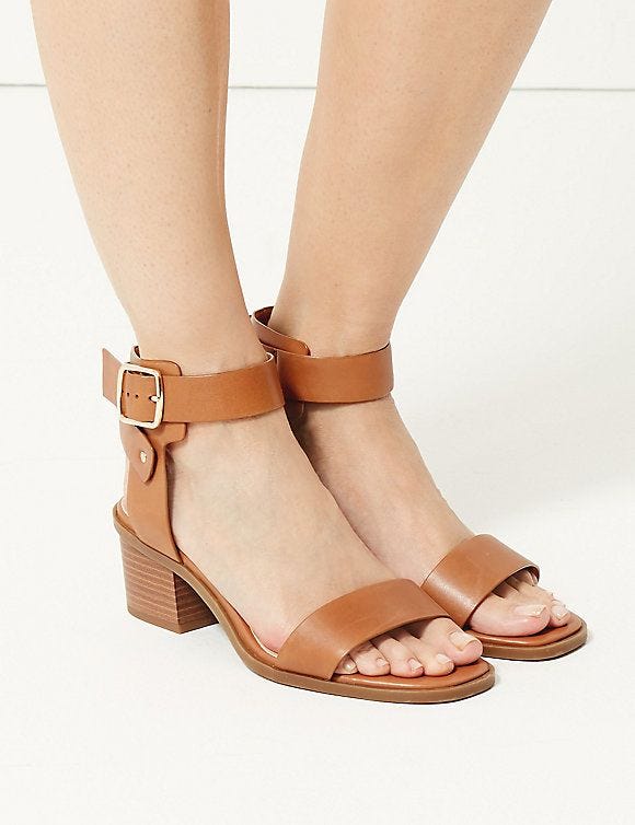Wide Fit Leather Ankle Strap Sandals