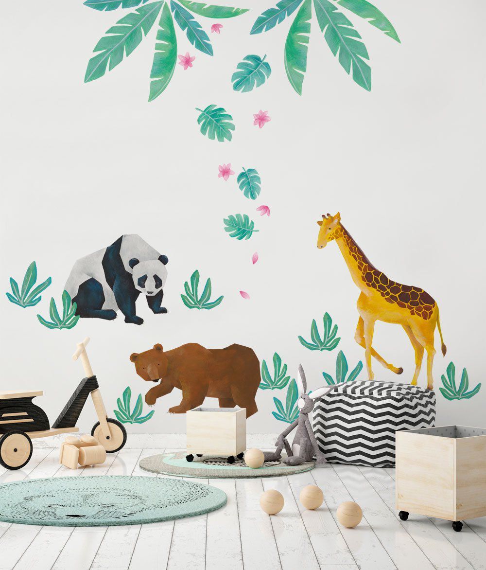 DECOWALL DL-1815 Animals of The World Kids Wall Stickers Wall Decals Peel and Stick Removable Wall Stickers for Kids Nursery Bedroom Living Room