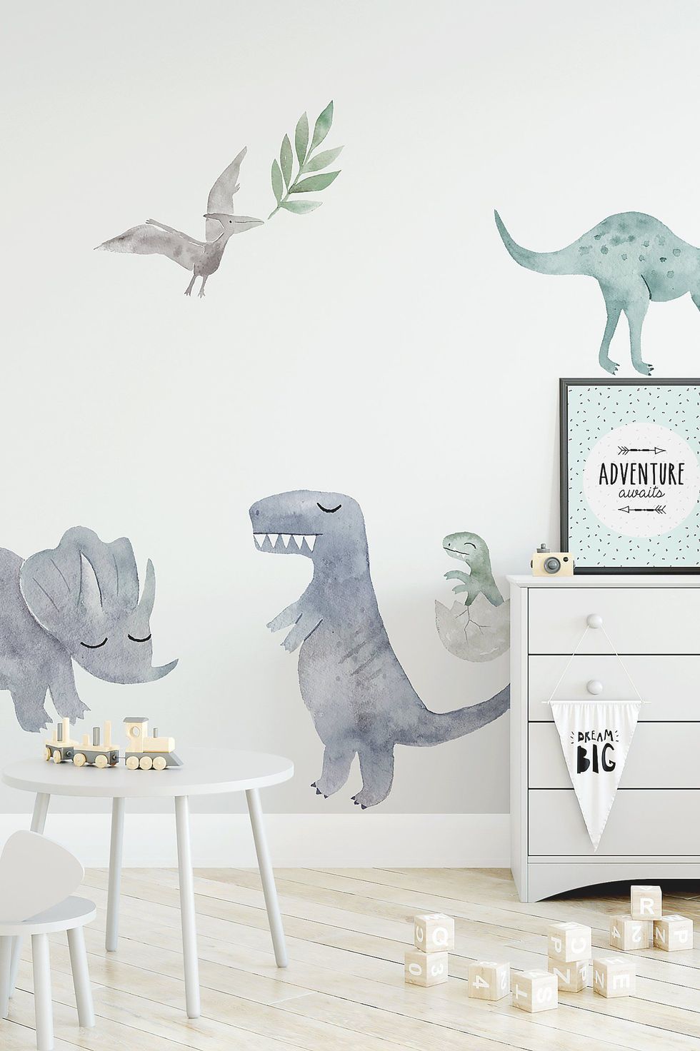 Watercolor dinosaur wall stickers set