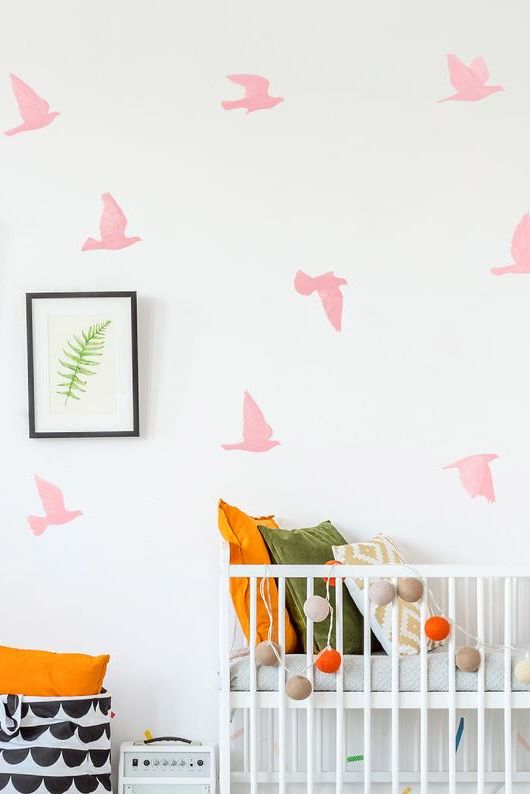 Pink watercolor bird wall stickers