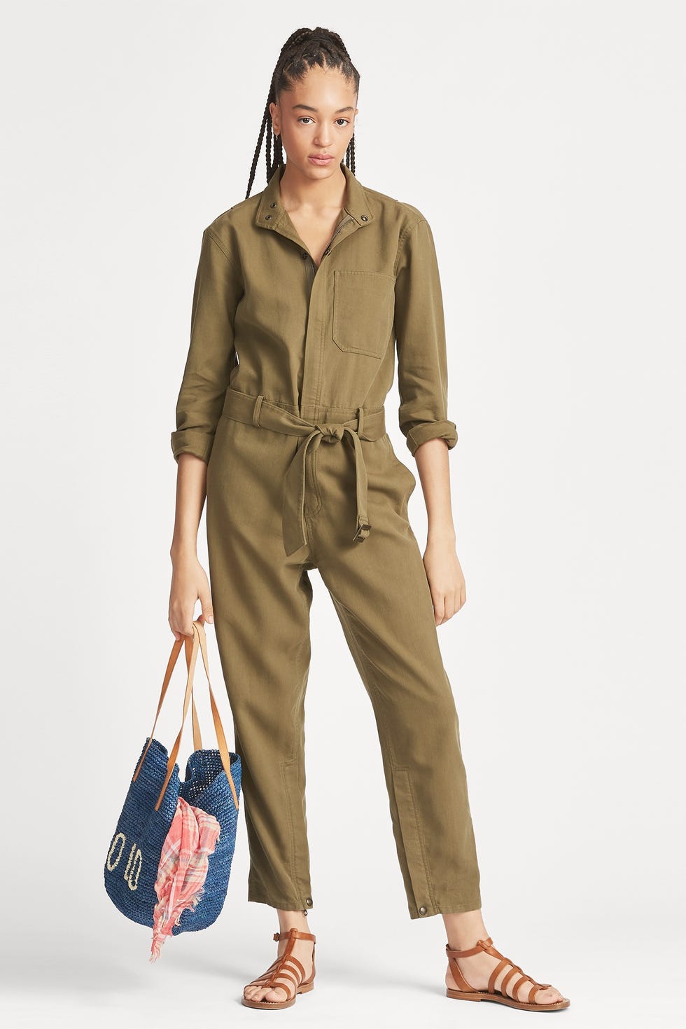 Topshop utility pocket casual jumpsuit in khaki