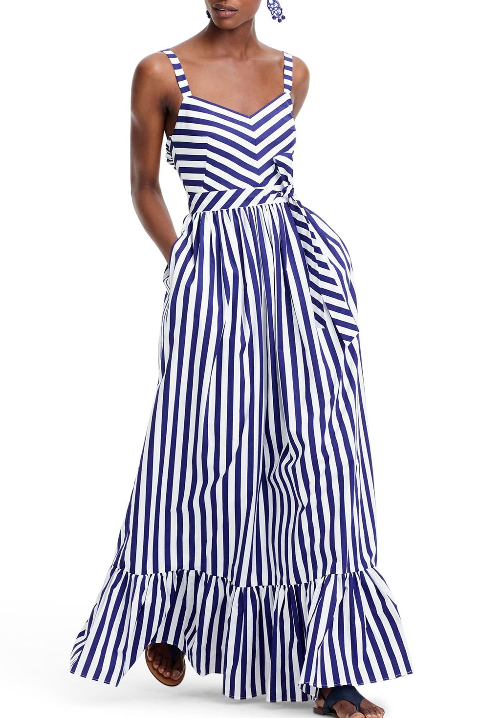 Stripe Ruffle Cotton Maxi Dress