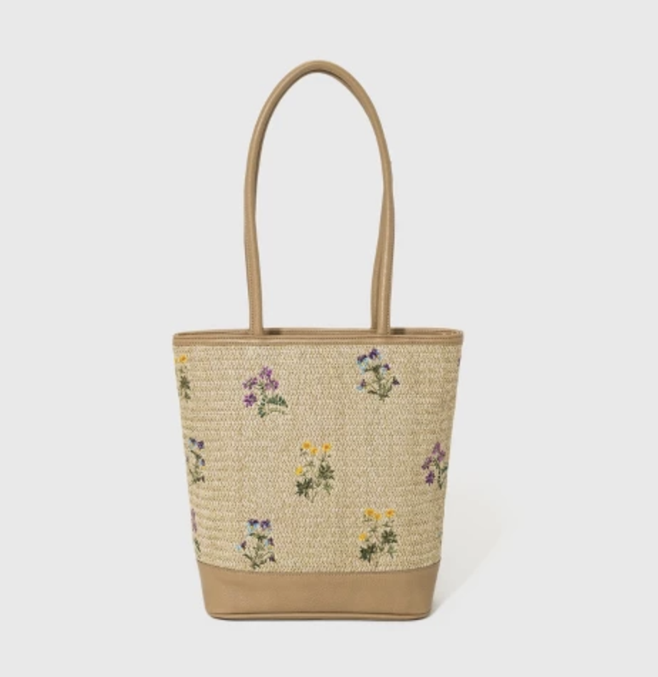 Straw Tote Handbag With Embroidery