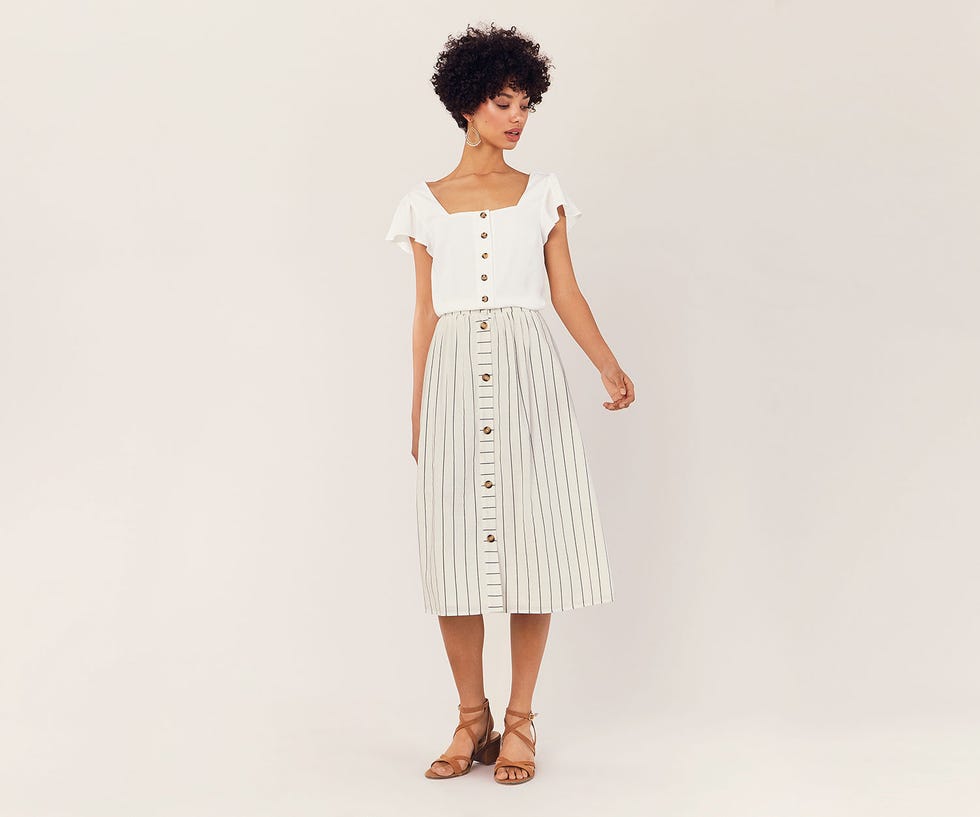 Stripe Button Midi Skirt