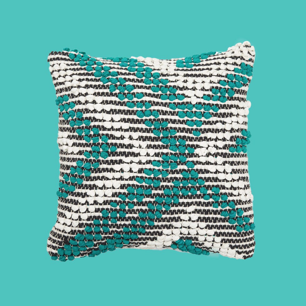 MoDRN Scandinavian Teal and White Handwoven Decorative Throw Pillow, 18