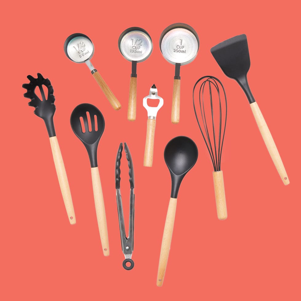 MoDRN Scandinavian 10 Piece Silicone and Wood Kitchen Utensils