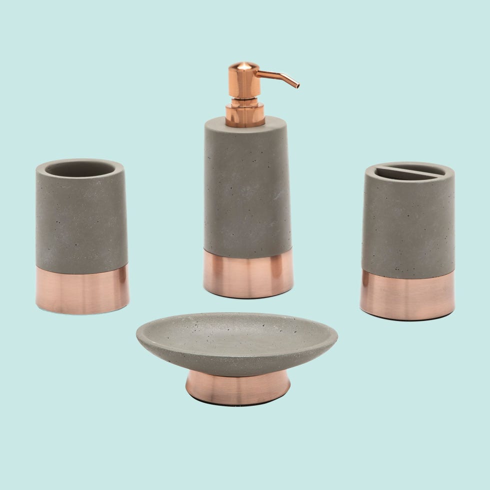 MoDRN 4-Piece Concrete with Copper Accent Bath Accessory Set