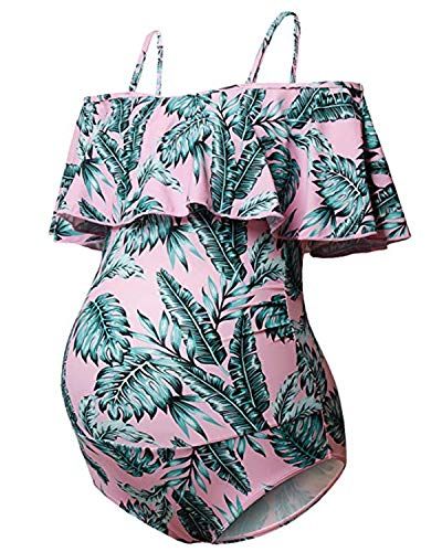 Light Blue Rose Floral Lace-Up Back One-Piece Maternity Swimsuit– PinkBlush
