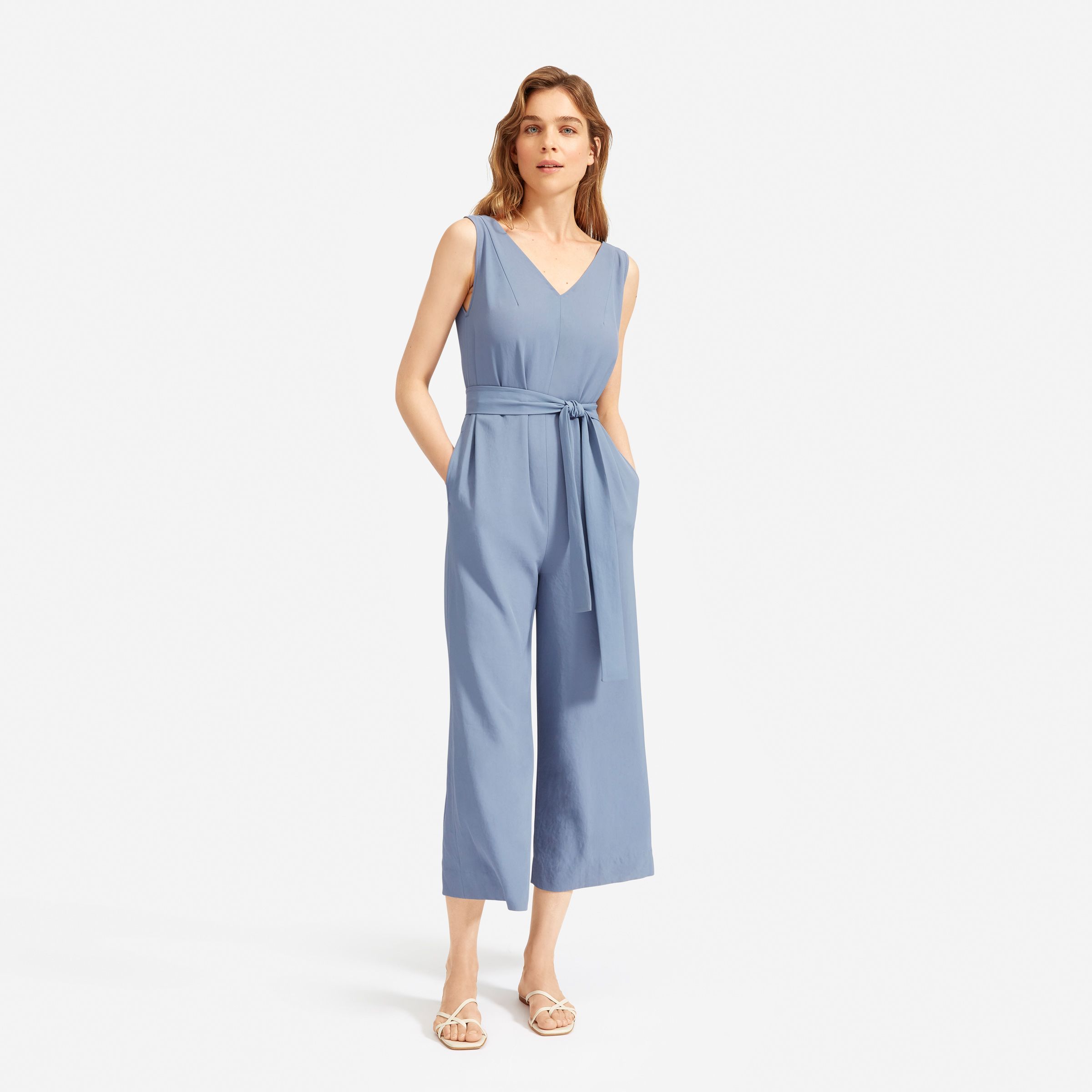 Everlane Womens The Flowy newest Jumpsuit Large Blue Grid NWT