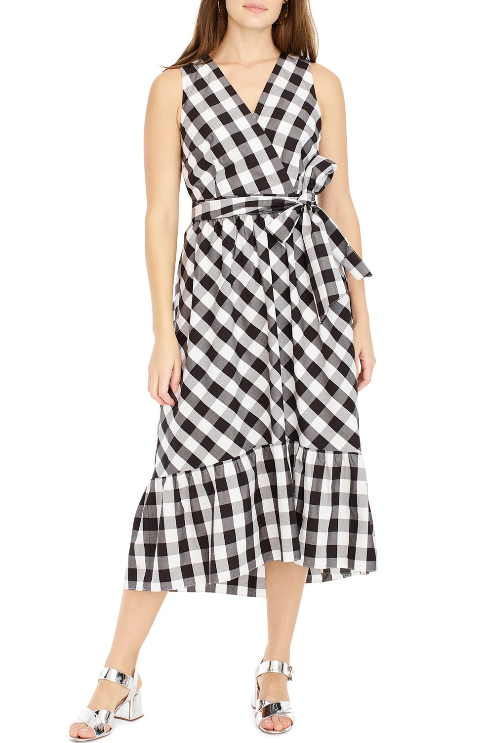 Gingham Wrap Cotton Poplin Dress