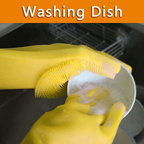 Letlar Magic Silicone Dishwashing Cleaning Gloves Brush Scrubber, Reusable Silicone Dish Wash Scrubbing Sponge Gloves with Bristles for Household,Washing Dish,Kitchen,Car,Bathroom,Pet,dog and More