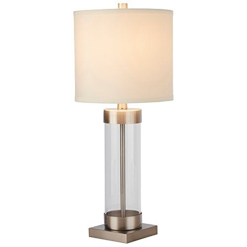 Glass Column Nickel Table Lamp
