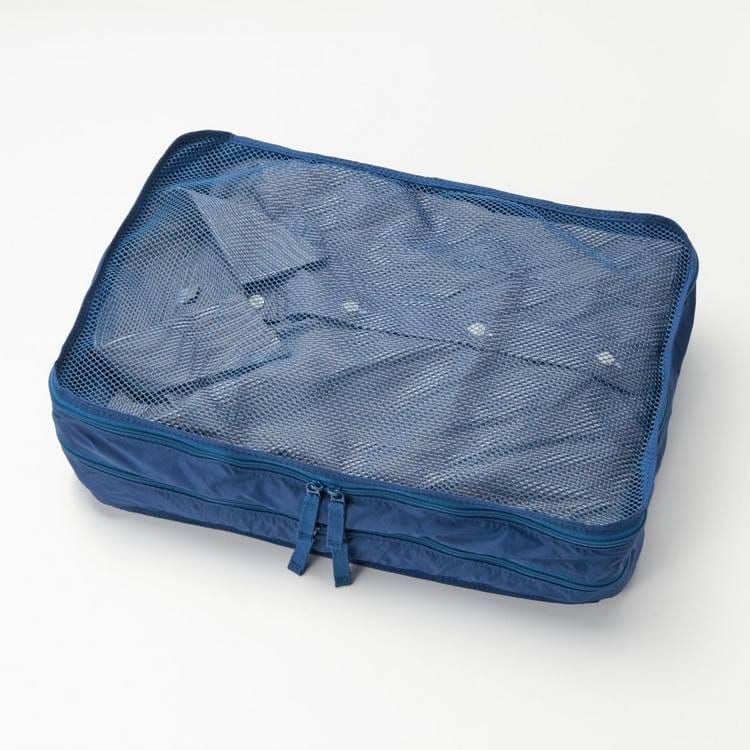 [MUJI無印良品]滑翔傘布旅行分類可折收納袋/雙層.M.藍.約26x40x10cm