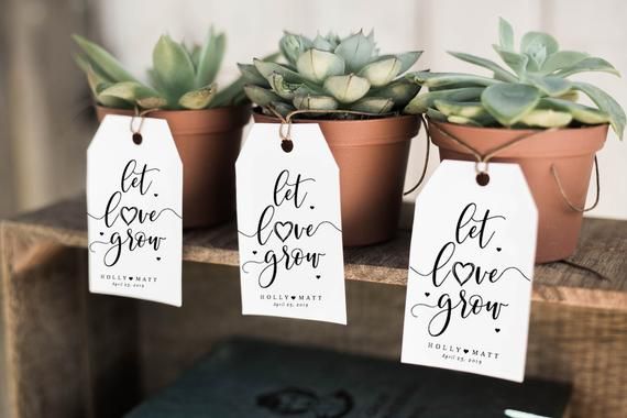 Personalised Wedding LET LOVE GROW Favour Tags Vintage Kraft/White/Ivory 1 