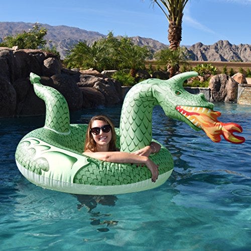 Inflatable Float with Canopy for Adults, 4Th of July Mesh Pool Float Adult  Infla