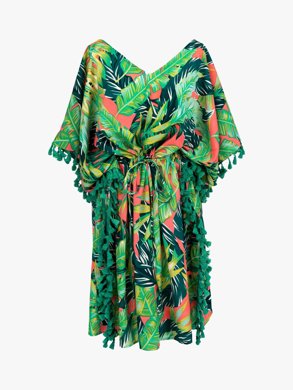 Powder Tropical Floral Tassel Kaftan