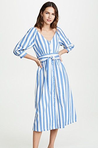 Moon River Blue Stripe Dress With Sleeves